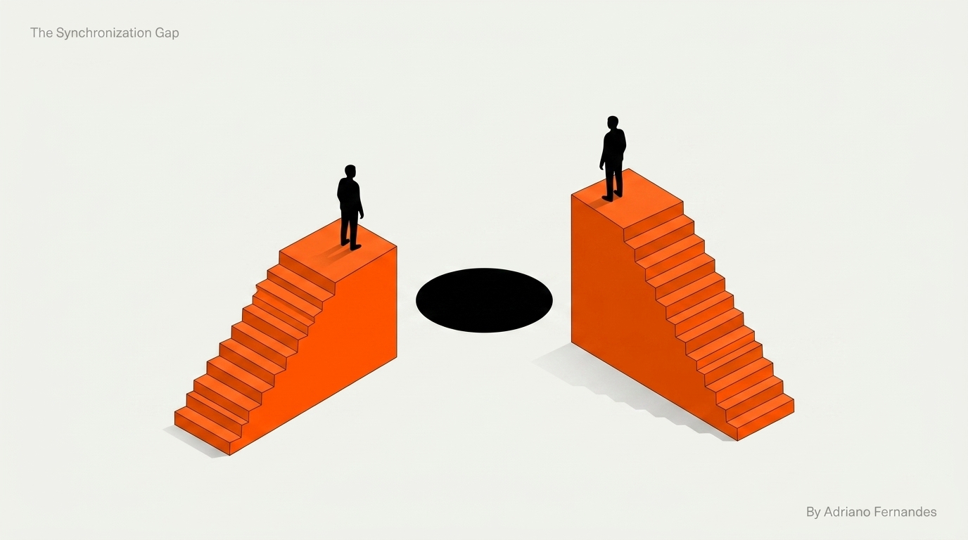 The Synchronization Gap Minimalist 3D Illustration